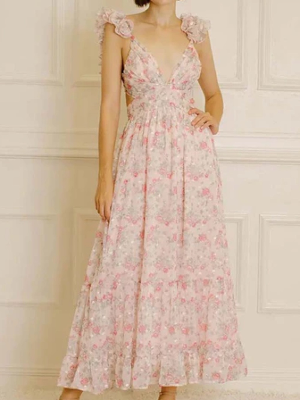 Storia Floral and Embroidered Tiny Flowers Maxi Dress